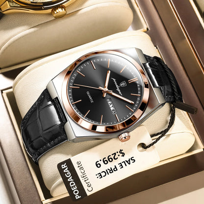 POEDAGAR Luxury Trend Men Watch Waterproof Luminous Date Week Man Wristwatch Military Outdoor Leather Men's Quartz Watches Reloj