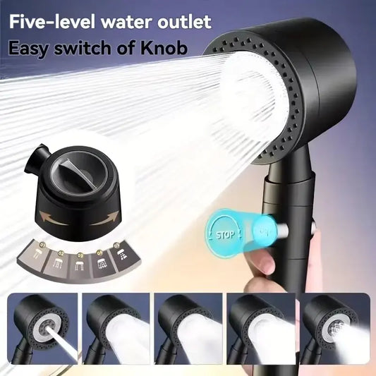 5 Modes Spray Water Saving Shower Head ABS Handheld Spa Showerheads Large Flow Portable Bathroom Filter Shower Faucet Nozzle Set
