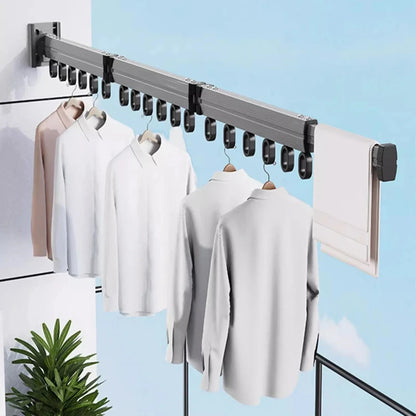 Wall Mount Folding Clothes Drying Rack With Retractable Extension Pole Reusable 3-Fold Clothes Drying Rack Home Space Saver