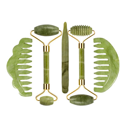 Natural Jade Roller Gua Sha Massage Set Guasha Board Comb Gouache Scraper Body Acupuncture Spa Facial Anti Aging Lifting Tools