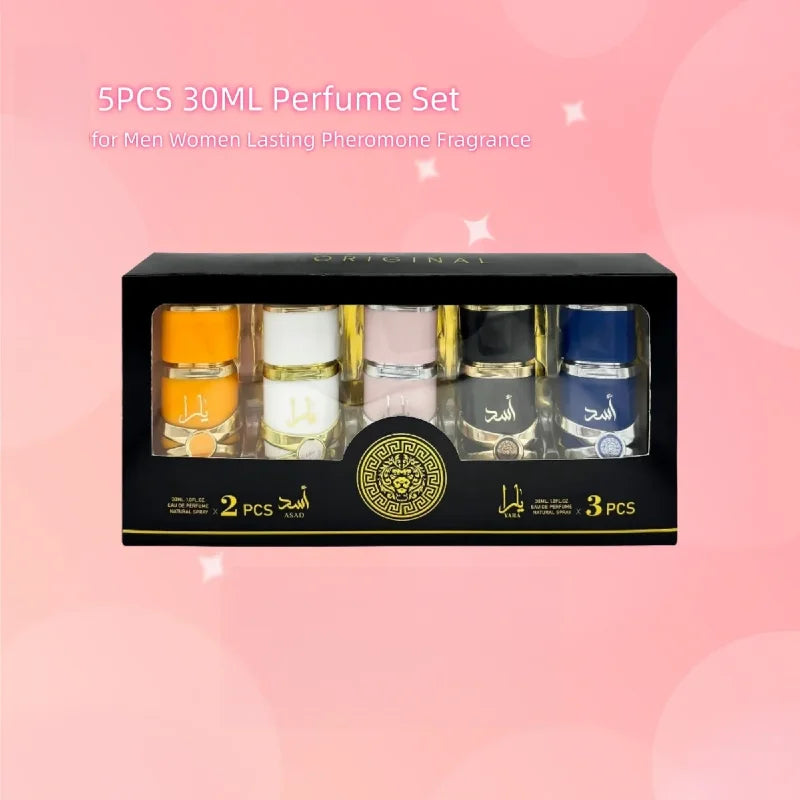 Lattafa Perfume Set 5x30ml - Arabian Luxury Fragrance Collection, Includes ASAD & Yara, Best Seller Gift Box for Women and Men