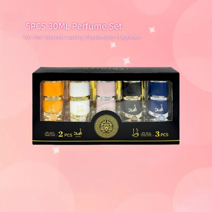 Lattafa Perfume Set 5x30ml - Arabian Luxury Fragrance Collection, Includes ASAD & Yara, Best Seller Gift Box for Women and Men