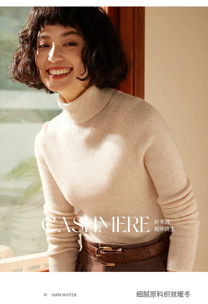 Autumn and Winter New Women's Sweater 100% Pure Cashmere High Collar Hoodie Knitted Basic Style Hot Selling Women's Top