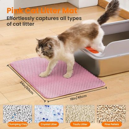 Cat Litter Mat 24x18 Inches Large Double Layer Honeycomb Cat Litter Trapping Mat Non Slip Waterproof Urine Proof Cat Litter Box