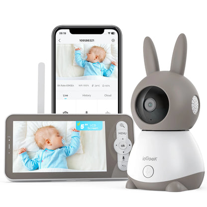 ieGeek 5" 2K/3MP Baby Surveillance Camera, 360° PTZ Baby Monitor with Camera and Dual Screen Preview, Motion Detection