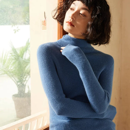 Autumn and Winter New Women's Sweater 100% Pure Cashmere High Collar Hoodie Knitted Basic Style Hot Selling Women's Top