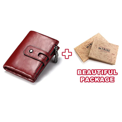 HUMERPAUL Retro Wallet for Men RFID Genuine Leather Hasp Zipper Card Holder Coin Purse Short Bifold Men Women Portomonee