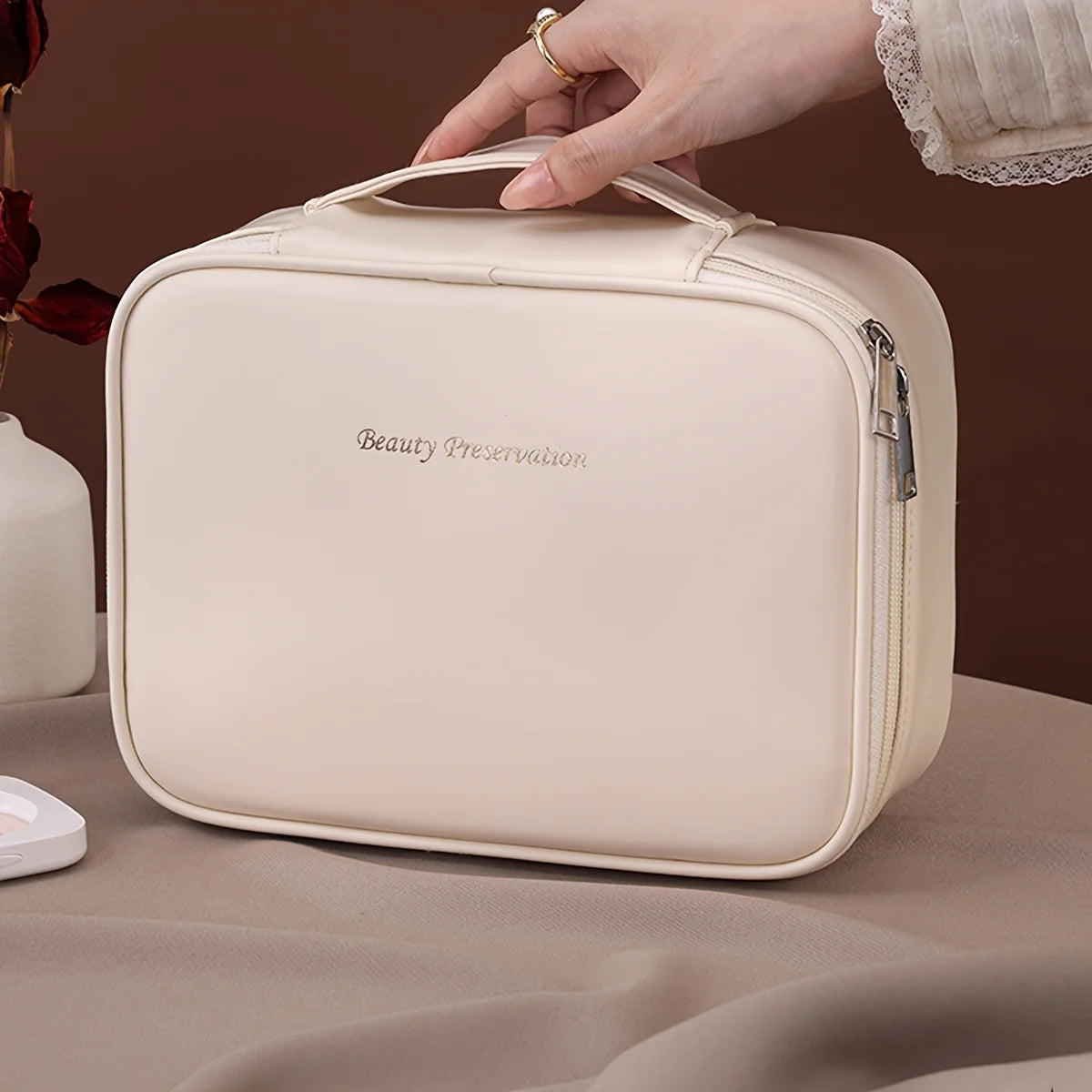 PU Leather Double Layer Makeup Bag Large Capacity Cosmetic Bags Luxury Cosmetics Organizer Women's Travel Essentials