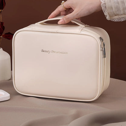 PU Leather Double Layer Makeup Bag Large Capacity Cosmetic Bags Luxury Cosmetics Organizer Women's Travel Essentials