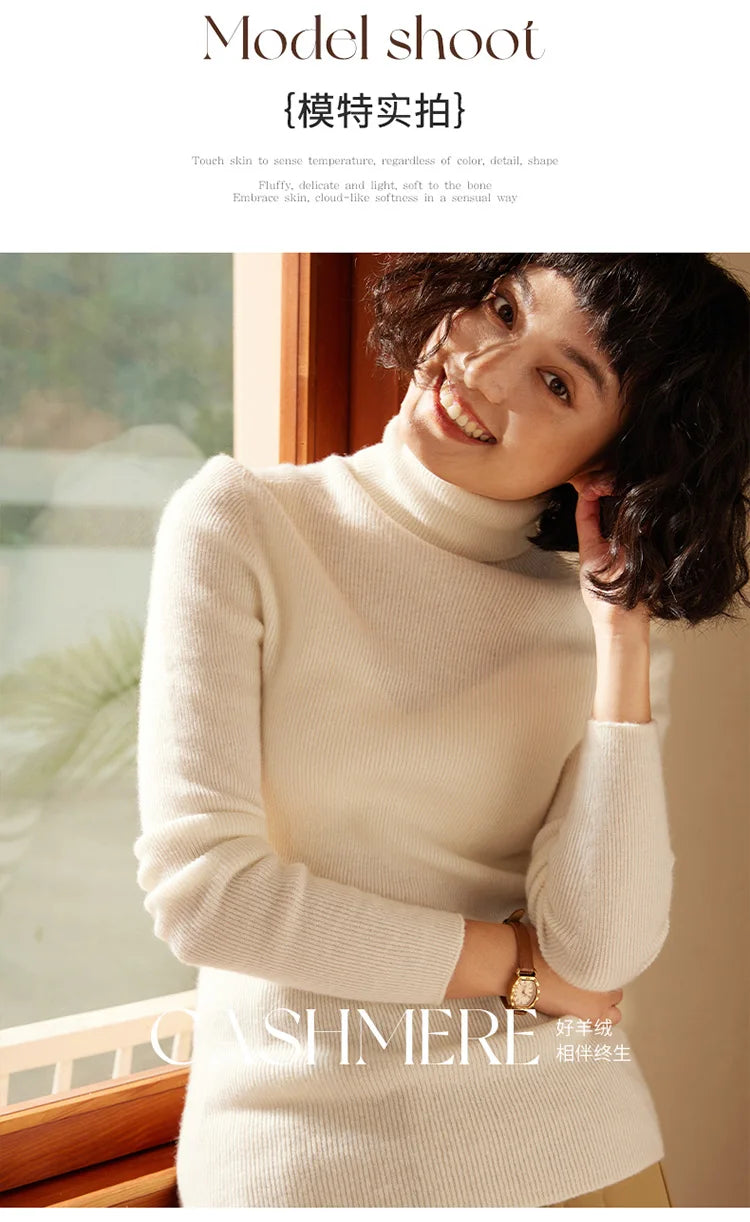 Autumn and Winter New Women's Sweater 100% Pure Cashmere High Collar Hoodie Knitted Basic Style Hot Selling Women's Top