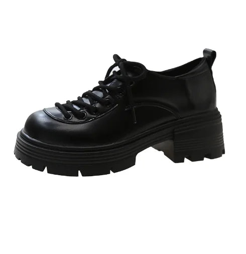 Shoes Woman Flats Clogs Platform Autumn Oxfords British Style Dress Creepers New Retro Fall Winter Leather Preppy Cross Black Ru