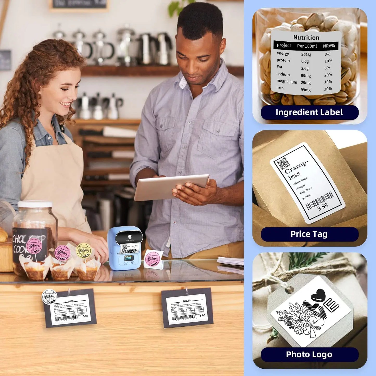 Phomemo M110 Label Makers Barcode Label Printer Bluetooth Portable Thermal Printer for Small Business Address Logo Clothing