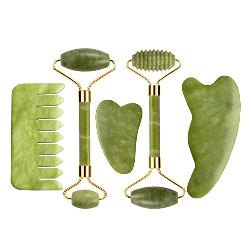 Natural Jade Roller Gua Sha Massage Set Guasha Board Comb Gouache Scraper Body Acupuncture Spa Facial Anti Aging Lifting Tools