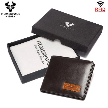 HUMERPAUL Airtag Wallet For Men Real Leather RFID Trifold Card Holder Case with ID Window Slim Anti-lost Purse