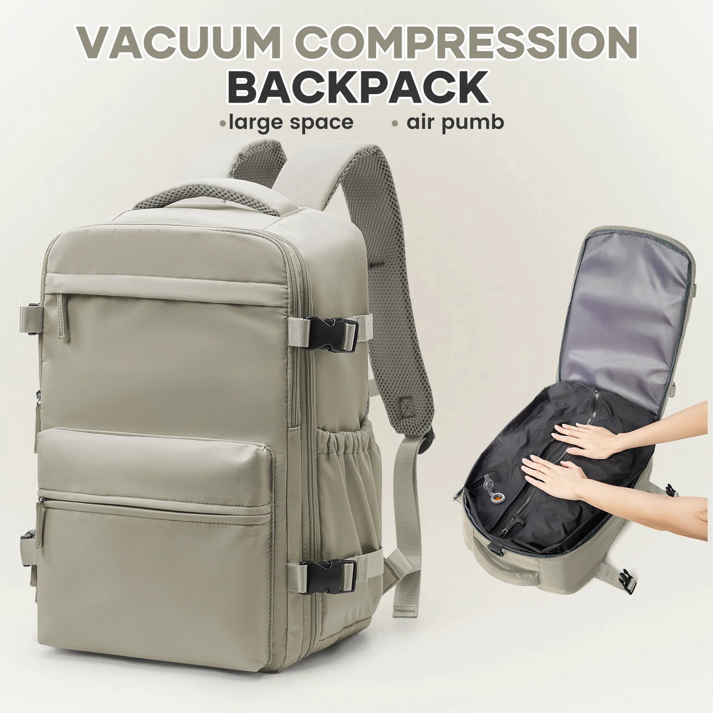 Men Vacuum Compression Backpack 15.6in Laptop Backpack Expand Hiking Vacuum Travel Backpack, Ryanair Backpack 40x20x25 Cabin Bag