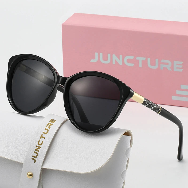 JUNCTURE Polarized Women Sunglasses Fashion Cat Eye Sun Glasses Black Lady Glasses Party Holiday Gifts Sunglasses for Women
