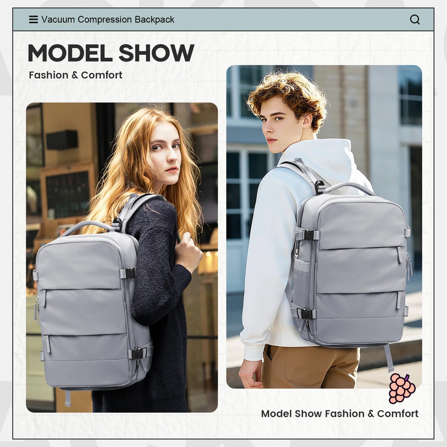 Large Vacuum Travel Backpack with Pump for Women Men, Personal Effects Carry-on Luggage Backpack 47x33x20cm,   Laptop School Bag