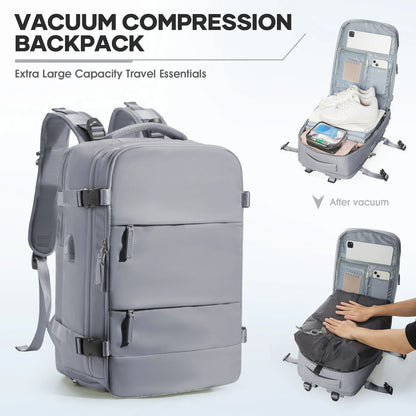Large Vacuum Travel Backpack with Pump for Women Men, Personal Effects Carry-on Luggage Backpack 47x33x20cm,   Laptop School Bag