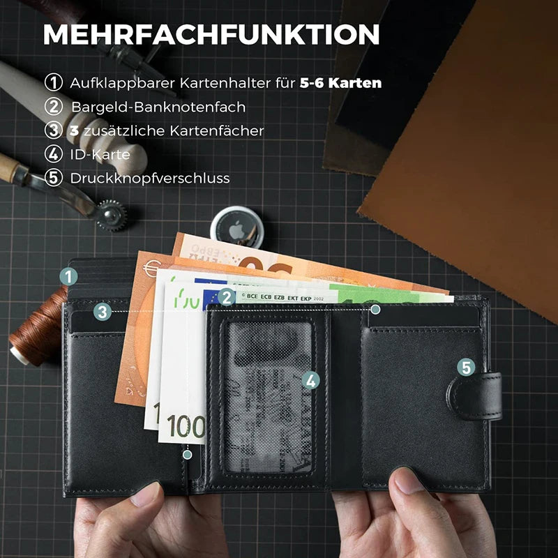 YATBEST Card Holder Wallet  Slim Minimalist Pop Up Leather Men Wallets RFID Blocking Metal Bank Card Case with Coins Pocket