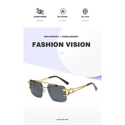 Fashionable frameless square double bridge sunglasses, retro men's and women's sunglasses UV400