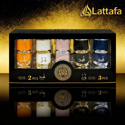 Lattafa Perfume Set 5x30ml - Arabian Luxury Fragrance Collection, Includes ASAD & Yara, Best Seller Gift Box for Women and Men