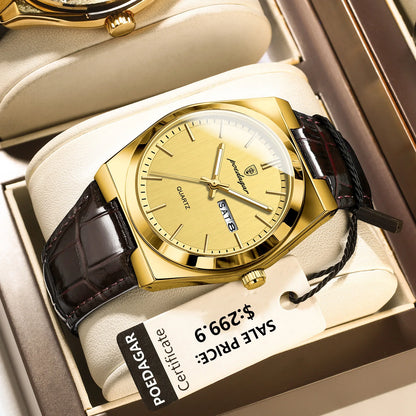 POEDAGAR Luxury Trend Men Watch Waterproof Luminous Date Week Man Wristwatch Military Outdoor Leather Men's Quartz Watches Reloj