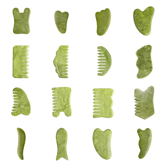 Natural Green Xiuyu Gua Sha Board Jade Stone Massager For SPA Acupuncture Body Scraping Gouache Scraper Facial Beauty Tool