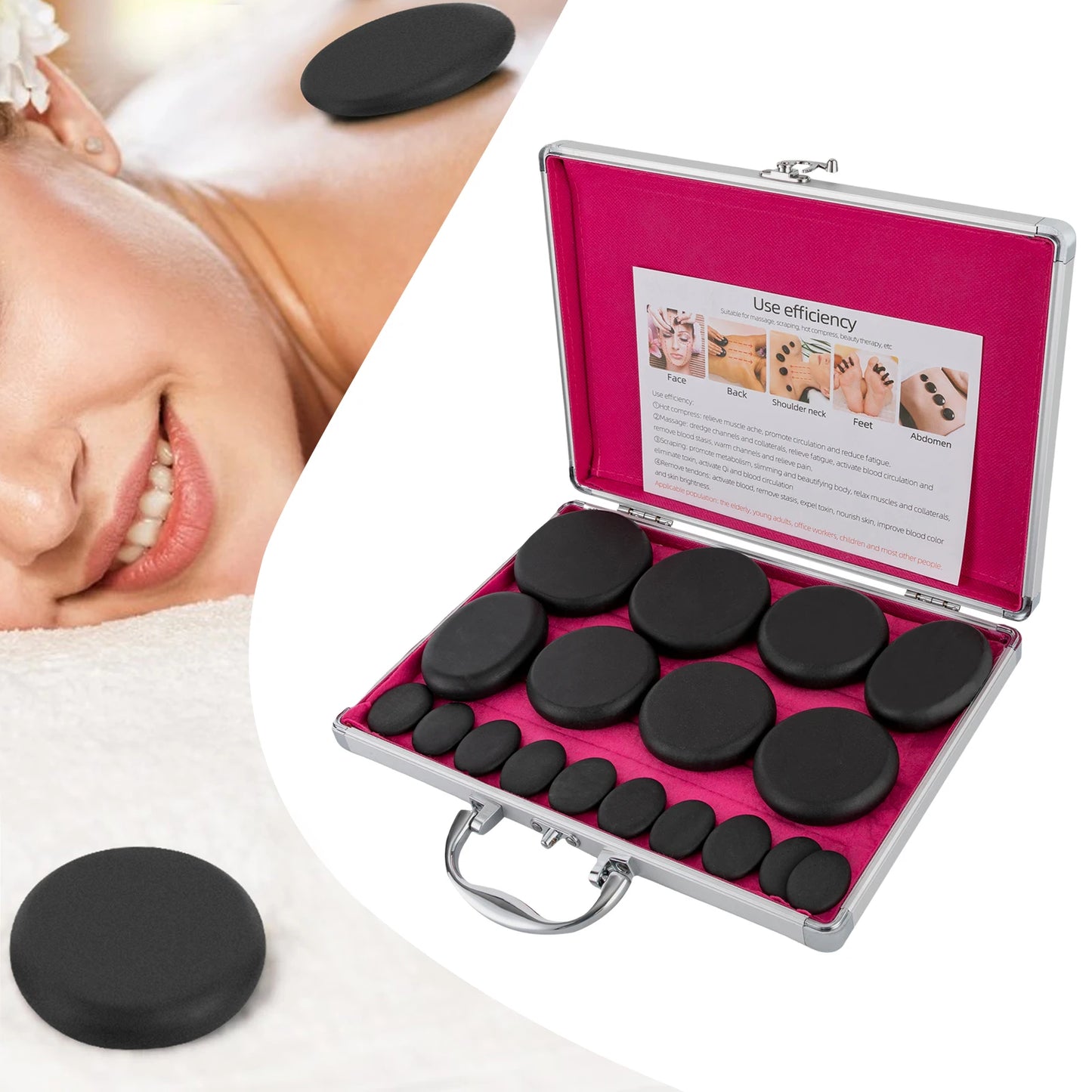 Hot Stones Massage Set with Heater Box 16 Essential Massage Stones Portable for Salon and Home Spa Use Relaxing Healing Relief