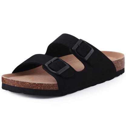 Comwarm Fashion Men's Suede Mules Slippers New Women Clogs Cork Insole Sandals With Arch Support Outdoor Beach Slides Home Shoes