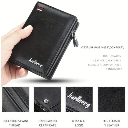 New Men PU Leather Short Wallet with Zipper Coin Pocket Vintage Big Capacity Male Short Money Purse Card Holder
