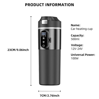 12V/24V 500ML Electric Heating Cup Kettle 304Stainless Steel Water Heater Bottle Auto Shut Off Fast Boiling Cup For Travel Car
