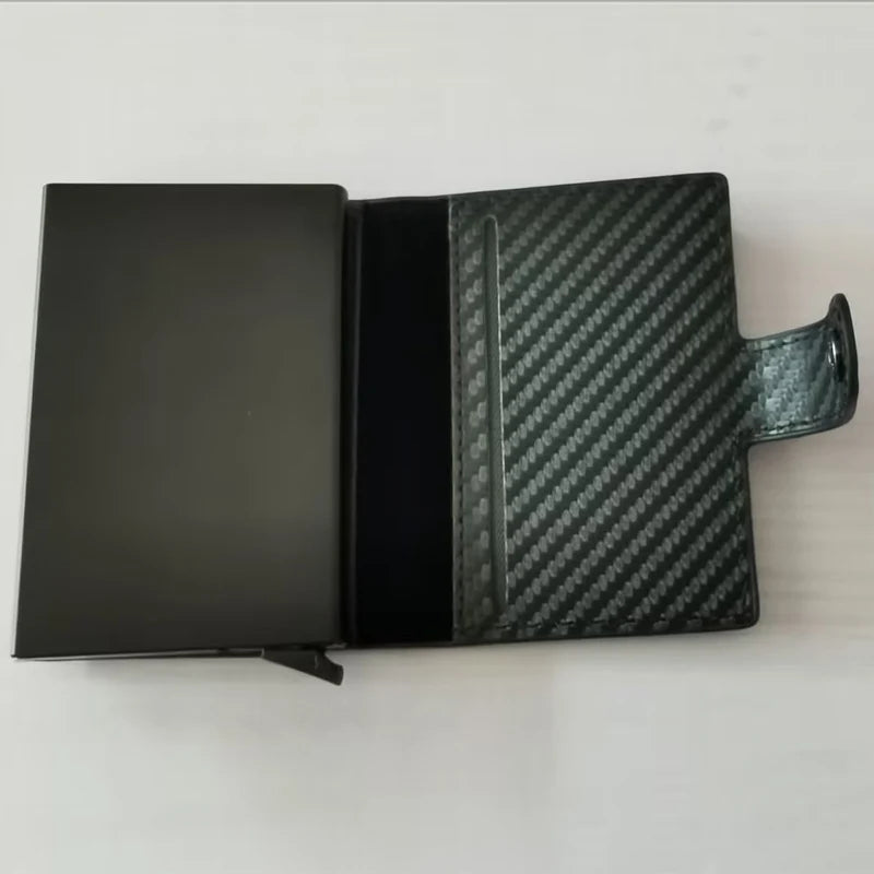 Carbon Fiber Credit Card Holder Wallet Men Rfid Smart Metal Thin Slim Pop Up Minimalist Wallet Small Black Purse Metal Vallet