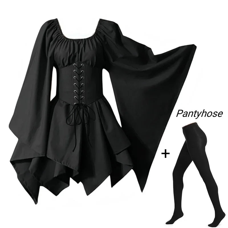 Medieval Costume Women Renaissance Medieval Dress Fairy Elf Traditional Irish Viking Costume Elf Ear for Halloween Party