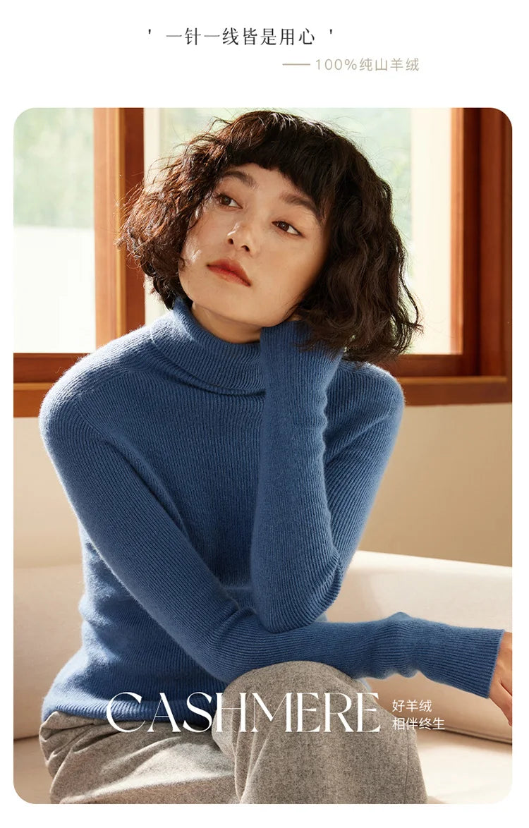 Autumn and Winter New Women's Sweater 100% Pure Cashmere High Collar Hoodie Knitted Basic Style Hot Selling Women's Top