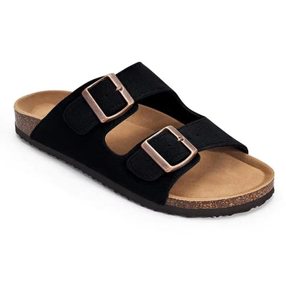 Comwarm Fashion Men's Suede Mules Slippers New Women Clogs Cork Insole Sandals With Arch Support Outdoor Beach Slides Home Shoes