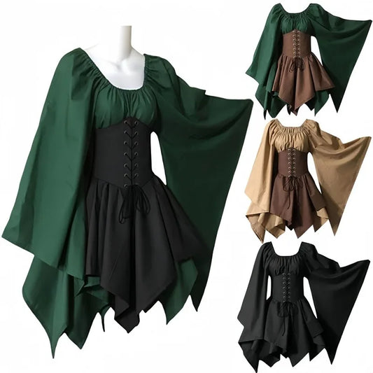 Medieval Costume Women Renaissance Medieval Dress Fairy Elf Traditional Irish Viking Costume Elf Ear for Halloween Party