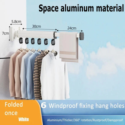 Wall Mount Folding Clothes Drying Rack With Retractable Extension Pole Reusable 3-Fold Clothes Drying Rack Home Space Saver