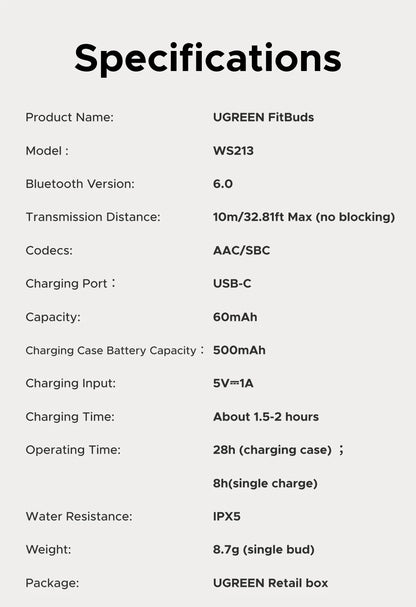 UGREEN FitBuds Open-Ear Headphones Earphones, Ear-hook TWS True-Wireless Bluetooth 6.0 Wireless Earbuds, Spatial Audio, 30H play