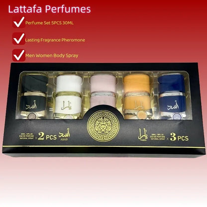 Lattafa Perfume Set 5x30ml - Arabian Luxury Fragrance Collection, Includes ASAD & Yara, Best Seller Gift Box for Women and Men