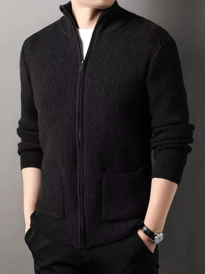 Men's Premium Knit Zip-Up Sweater - Thickened Warm Long Sleeve Pullover with Stand Collar, Autumn Winter Casual Outerwear